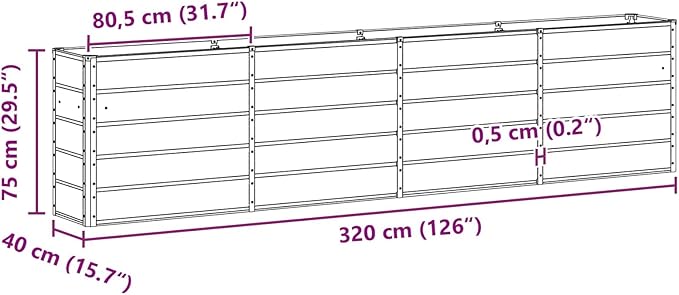 Outdoor Metal Raised Garden Bed Steel Planter Box for Gardening Vegetables Fruits Flowers Easy Assembly 125.98 x 15.75 x 29.53 in Light Gray -604