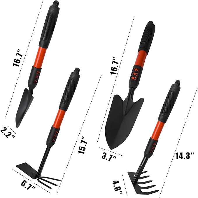 Luwint Gardening Tools Kit Pack of 4 Garden Tool Set with Non-Slip Handle Sturdy Classic Utility Tool Heavy Duty Steel Garden Tools with Long Ergonomic Handle for Maintaining Lawn Garden Vege