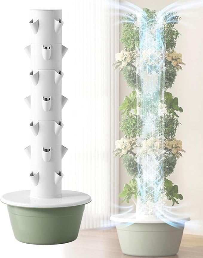 Hydroponic Tower-Vertical Planter Tower- Hydroponics Growing System Kit - Food Grade with 20/28/36 Net Pots (with LED Grow Lights) 9Layer
