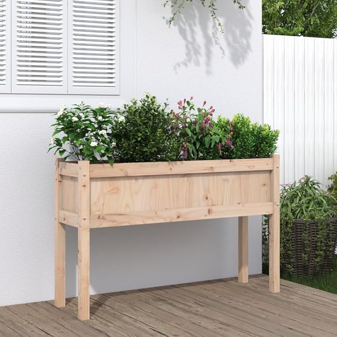 Garden Planter Natural Wood Solid Pine Wood Large Rectangular Raised Bed for Outdoor Plants Oiled Finish 43.3 x 27.6 Inch