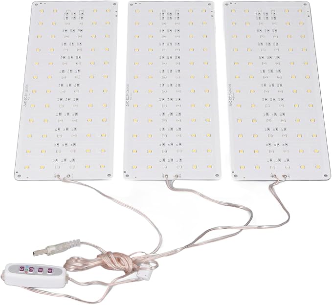 Focket LED Plant Grow Light Full Spectrum Adjustable Brightness with 8H 12H 16H Timer for Greenhouses Bookcases Cabinets (3 Head)