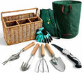 All-in-One Garden Tool Set with Basket 9-Piece Stainless Steel Garden Tools with Wooden Handles Gardening Gift Set