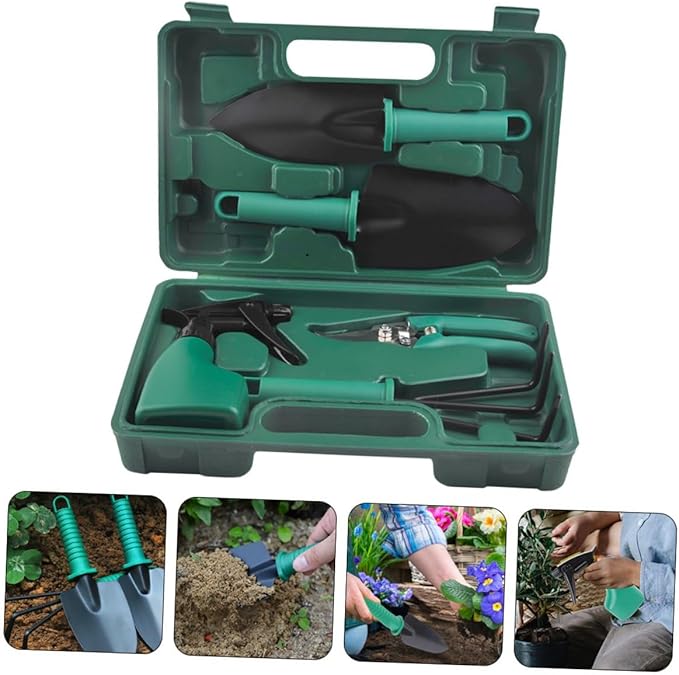 SUPVOX Garden Tool Set with Shovel and Rake for Planting and Weeding 5pcs Portable Gardening Tools Kit with Storage Case for Outdoor Lawn Care and Garden Maintenance