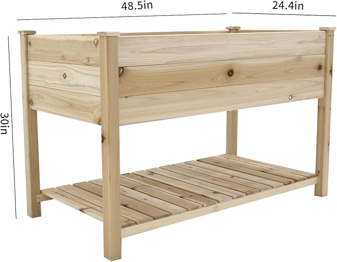 Raised Garden Bed Planter Box with Legs Storage Shelf Wooden Elevated Vegetable Growing Bed for FlowerHerbBackyardPatioBalcony 48.5x30x24.4in(colourless)