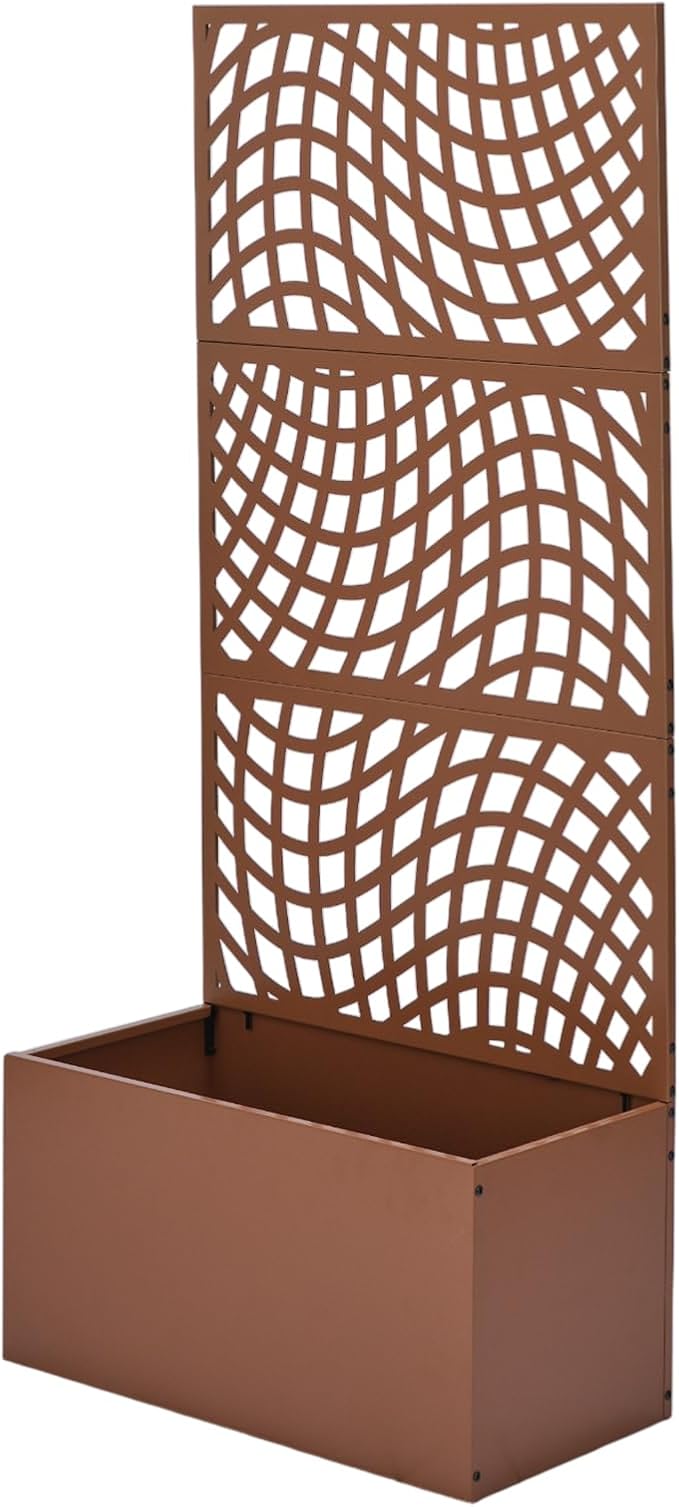 Metal Planter Box with Trellis70 Outdoor Raised Garden BedPrivacy Planters for Patio GardenPlanter Box with Drainage Holes for Climbing Plants
