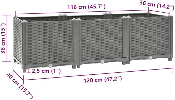 Raised Garden Bed PP Planter Box Garden Boxes Outdoor Raised for Vegetables Fruits Flowers and Herbs Light Gray 47.2x15.7x15 Polypropylene