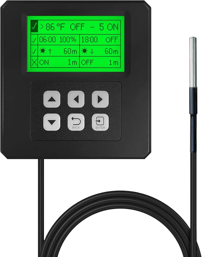 VBR-C100 Grow Light Controller Sunrise SunsetTiming ON | OffPower%Cycle SwitchHigh Temperature Light Off.RJ11RJ14.