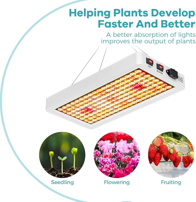 2pcs 300W LED Plant Lamps Warm White Light Full Spectrum 192 LEDs Grow Lights Veg/Bloom Modes Dimmable Sunlight Greenhouse Hydroponics 100-277V Indoor IR Flower Cultivation Lighting with Hook US Plug