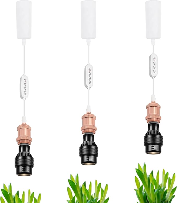 Adjustable Height J-Type Track Light Pendants 24 H Timer 4500K 10W LED Full Spectrum Rose Gold Industrial Porcelain Lamp Holder AUTO Plant Growing Lamp for Kitchen Island Green House