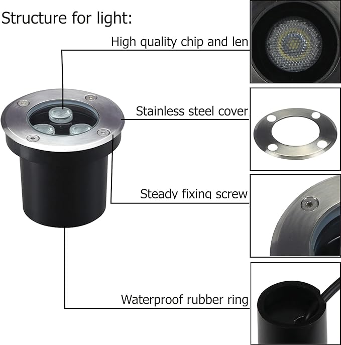 3W Well Lights Landscape LED in GroundDiameter 4 InchesHigh Voltage 110V 120VOutdoor Landscaping Lights WiredWhite 6500KWaterproof IP67for PathwayYardDeckGardenPack of 4
