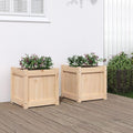 Garden Planter Set of 2 Natural Solid Pine Wood 15.7x15.7x15.7 inch Square Raised Garden Beds for Outdoor Plants Rustic Finish