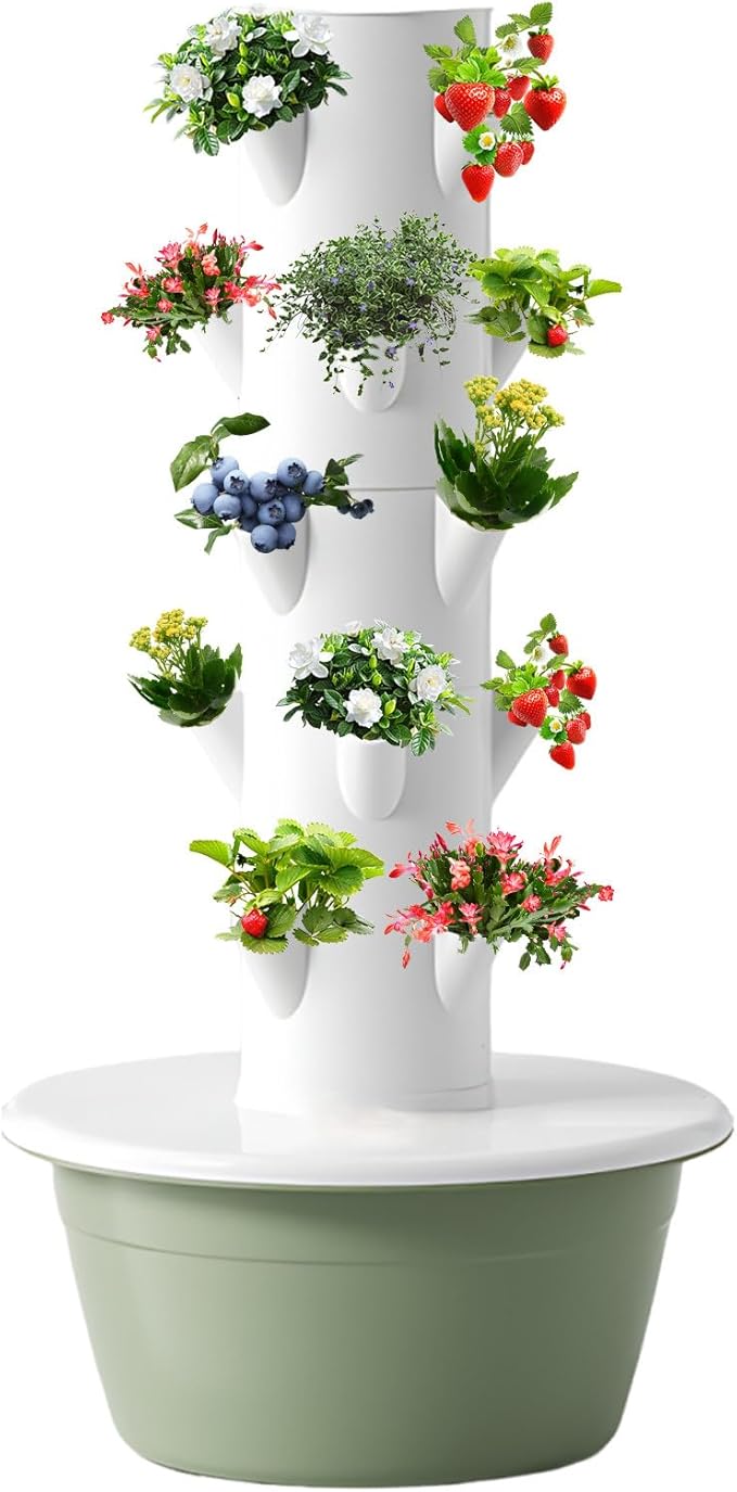 ZAIHW Aeroponic Tower Garden Kit Soil-Free Vertical Farming System with Auto Watering Timer &amp Pump High-Yield Hydroponics for Herbs &amp Vegetables5-Layers-Green