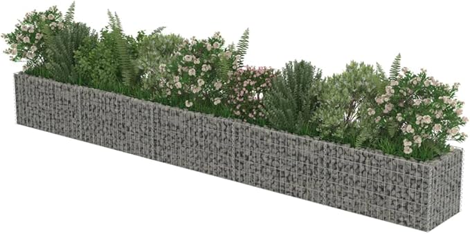 Gabion Raised Bed Outdoor Planter Box Outdoor Metal Raised Garden Beds for Vegetable Lawn Grass Yard Galvanized Steel 177.2x19.7x19.7