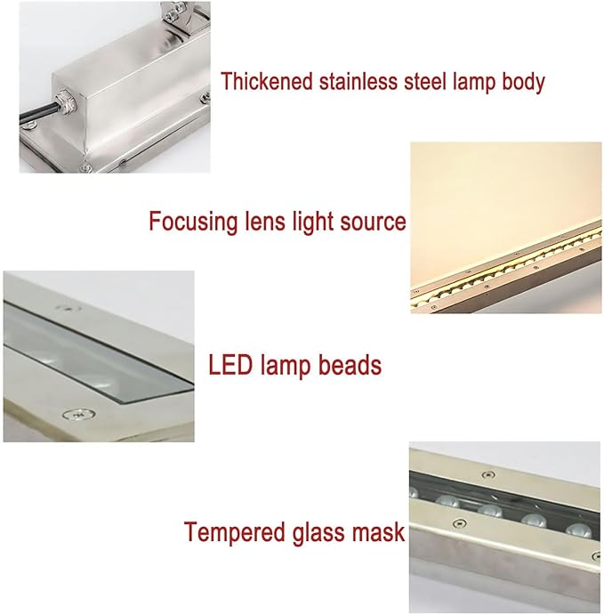 Outdoor Buried Lights - LED Landscape Lights AC 24V Low Recessed Submersible Fountain Light Ip68 Waterproof with Stand Long Strip Underwater Led Spotlight Easy to InsRed-12W-1000MM