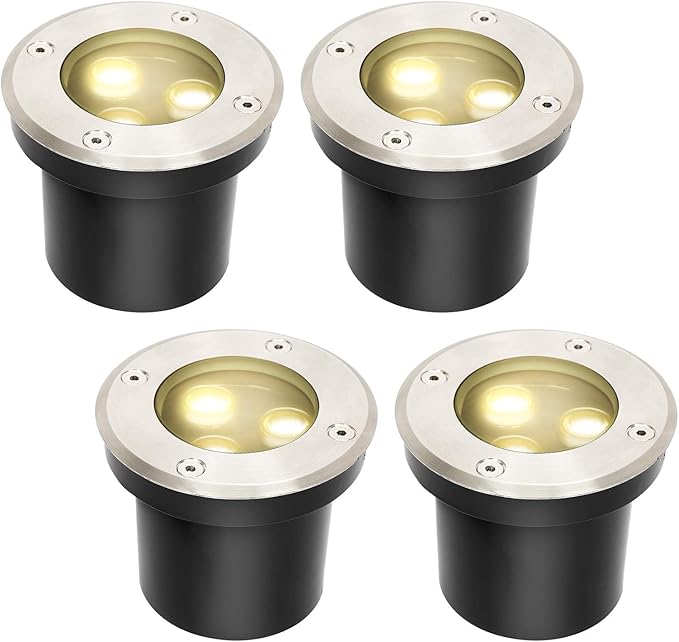 Outdoor Buried Lights 85-265V Ground LED Landscape Lamp IP65 Waterproof Outdoor Recessed LED Spotlights Stainless Steel Material Round Buried Light High Load-BGreen-4PCS-3W