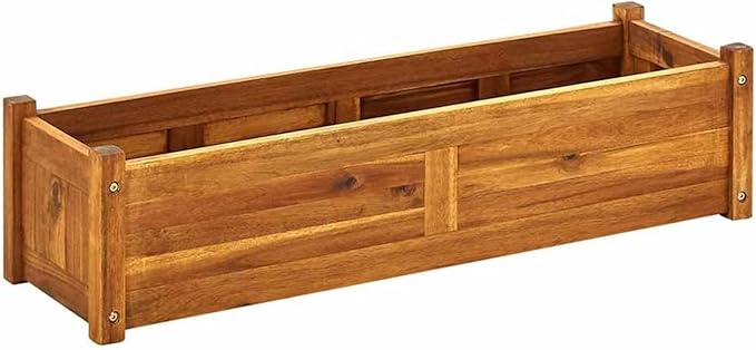 Acacia Wood Raised Planter Bed Durable Garden Box Brown Natural Finish Outdoor Plant Growing Container