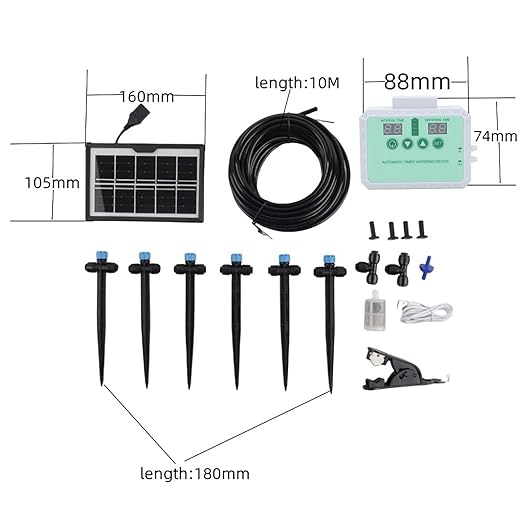 Fockety Drip Irrigation System Solar Automatic Drip Irrigation Kit with Timer Rainwater Collector and Adjustable Nozzle Automatic Watering System for Plants Indoor Outdoor (White)
