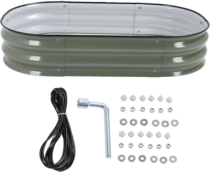 Sorandy 304 Stainless Steel Raised Planter Bed Large Metal Oval Flower Box with Safety Edging for Outdoor Gardening Vegetables and Flowers (Light Green)