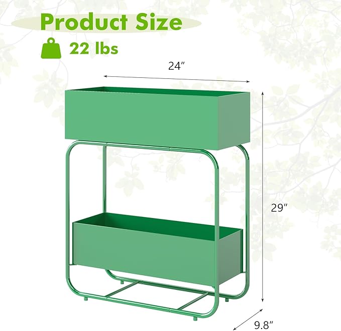 Raised Garden Bed with Legs - 2-Tier Elevated Garden Bed for Balcony Backyard Patio Outdoor &amp Indoor Metal Standing Garden Planter for Vegetables Flower(Green)