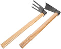 2pcs Garden Tool Set Wooden Handle Digging Hoe and Steel Garden Rake for Weeding and Soil Loosening Compact Handheld Small Hoe and Sturdy Rake for Vegetable Planting and Flower