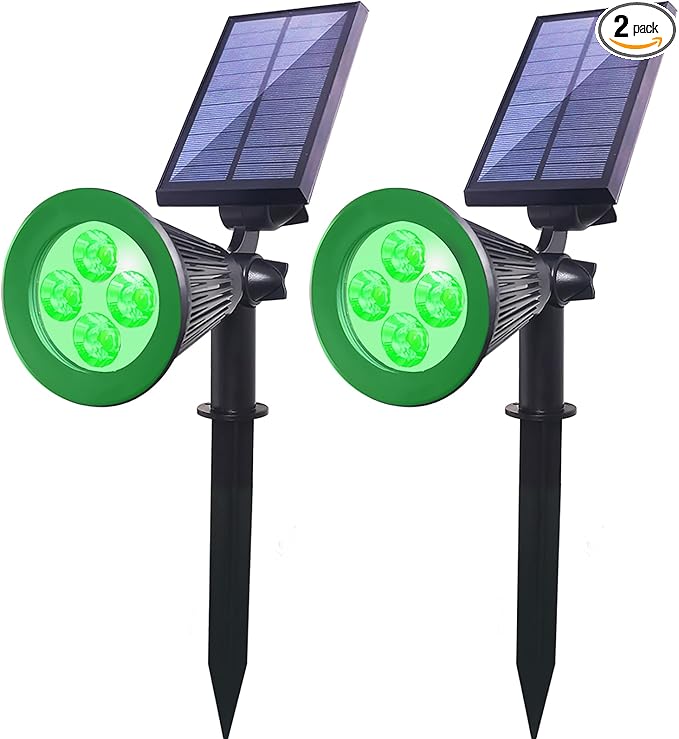 Solar Lights Outdoor Waterproof 4 LED Landscape Lights 2 in 1 LED Solar Spotlight for Flag Garden Pathway Yard Patio Lawn Outdoor Decor Lighting (Green)