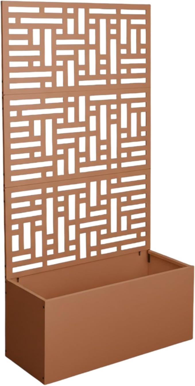 Metal Planter Box with Trellis70 Outdoor Raised Garden BedPrivacy Planters for Patio GardenPlanter Box with Drainage Holes for Climbing Plants (Brown)