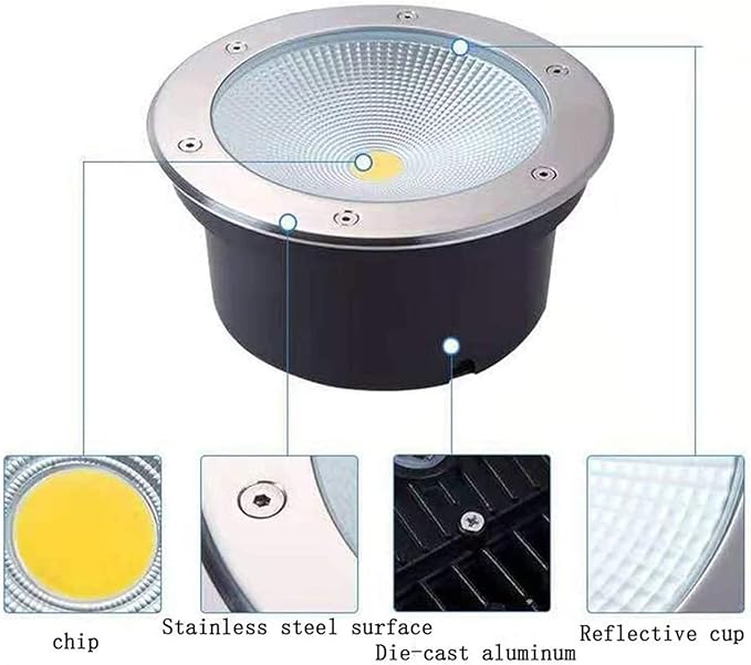 Ground LED Landscape Light - Outdoor Buried Lights COB Underground Recessed Lamp for Garden Lawn Deck(Warm White Light10W(110-220V))