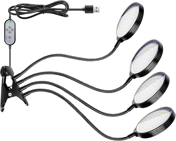 BRRNOO Grow Lights for Indoor Plants Grow Lights for Seed Starting Adjustable Desktop Clamp Growing Lamp 78 LEDs Sunlight Full Spectrum Light for Indoor Plants 5 Dimmable Levels (4 Heads)