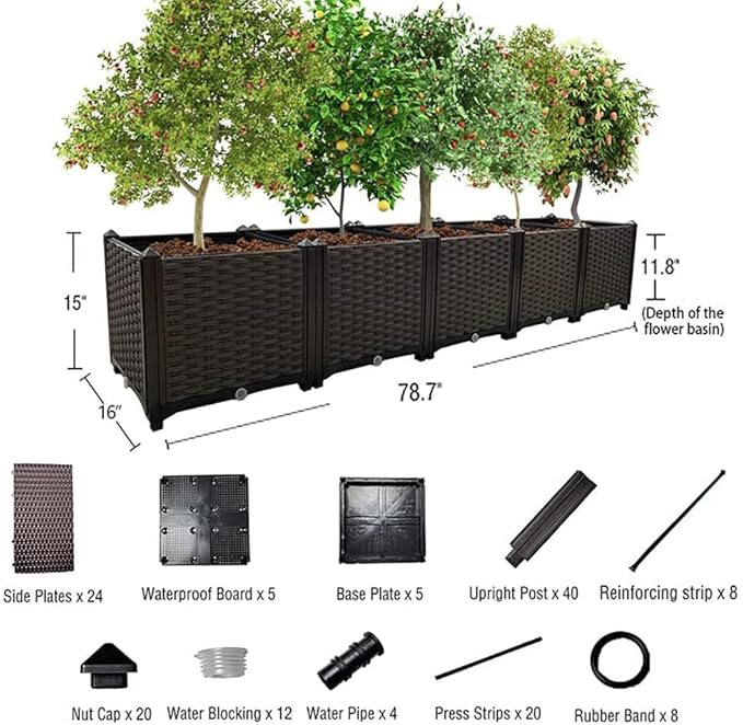 Large Planters for Outdoor Plants Raised Garden Bed Kit Rectangular Elevated Plastic Garden Boxes for Gardening Vegetables Flowers in Backyard Patio Balcony
