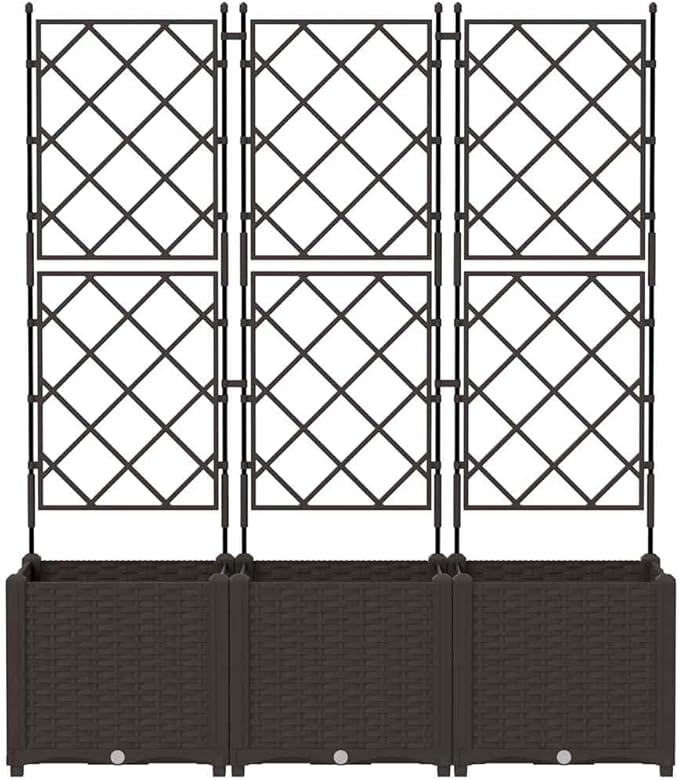 Garden Planter with Trellis 3 pcs Brown PP 47.2 Raised Garden Bed for Outdoor Plants Easy Assembly