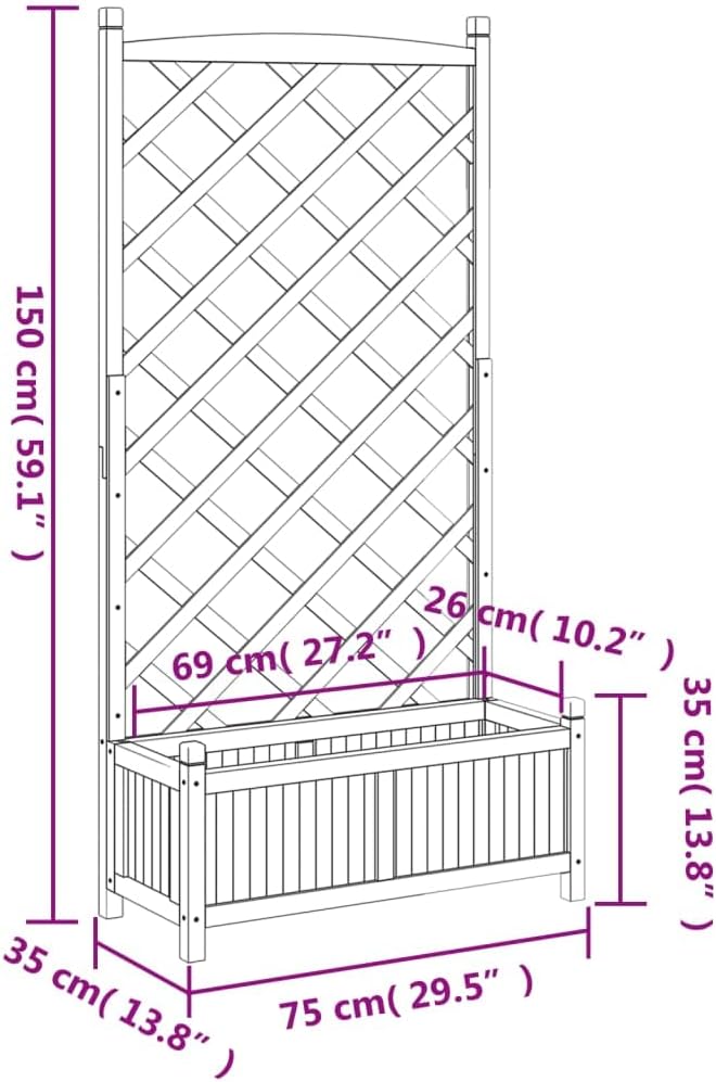 Wood Planter with Trellis Brown Solid Fir Wood Raised Garden Bed Large Outdoor Planter Box for Climbing Plants Patio Garden