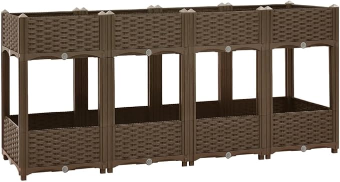 Raised Bed Natural Plant pots Outdoor Planter Box with 2 Shelves Suitable for Vegetables Grass Lawn Yard 63x15.7x28 Polypropylene