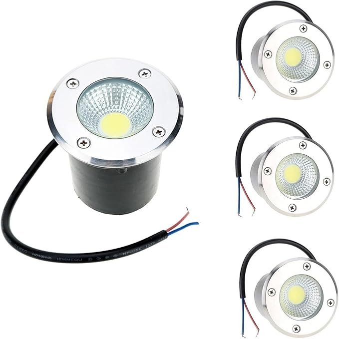 4Pcs Recessed Ground Spotlight - Cob Outdoor Underground Light Cob Recessed Step Underground Light Iip65 Waterproof Outdoor Round Garden Landscape Light for Path Deck-Warm White Light-5W