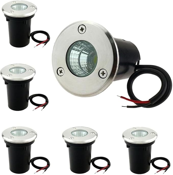 6PCS Ground LED Landscape Lights - 3W Outdoor Buried Lamp IP67 Waterproof Stainless Steel Recessed Spotlight Low Voltage 12V COB Mini LED Well Light(Warm Light)