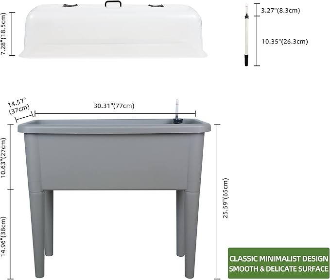 Dexceder 13.2 Gallon Self Watering Raised Garden Bed with Ventilation Transparent Lid Greenhouse Deepen Vegetable Flower Box Planter Pot with Removeble Legs &amp Water Level Indicator (Deep Gray)