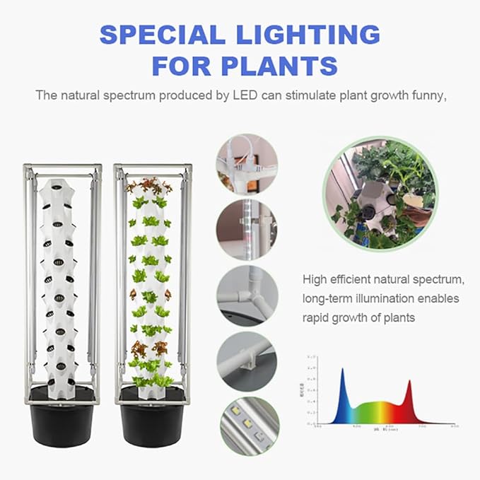 Hydroponics Growing 48 Pods Aeroponics Growing Tower with LED Grow Light Vertical Garden Planter Plant Germination Aeroponics Growing Ki
