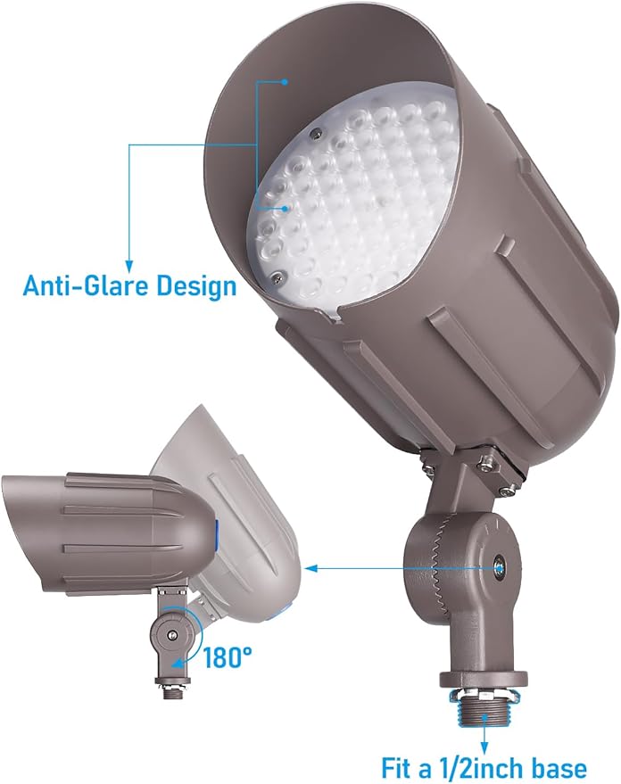 LEONLITE 3CCT Bullet Flood Light with Knuckle Mount 30W/20W/12W Selectable 110-277V Commercial LED Landscape Spotlights IP65 Waterproof Aluminum 3000K/4000K/5000K for Flag Poles Yard Tree