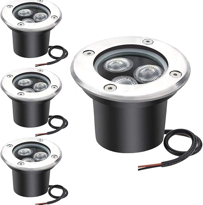 4 Pack LED Landscape Lights - 3W Low Voltage Ground Well Light DC 12V/24V Pathway Lights 300LM Warm White 3500K Water-Resistant LED Outdoor Spotlights for DrivewayWhite-24v(3w)