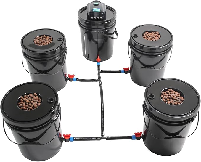 DWC Hydroponics Grow System 5 Gallon Deep Water Culture Hydroponic Bubbler Bucket Kit with Air Pump for Growing Fruits Crops Vegetables