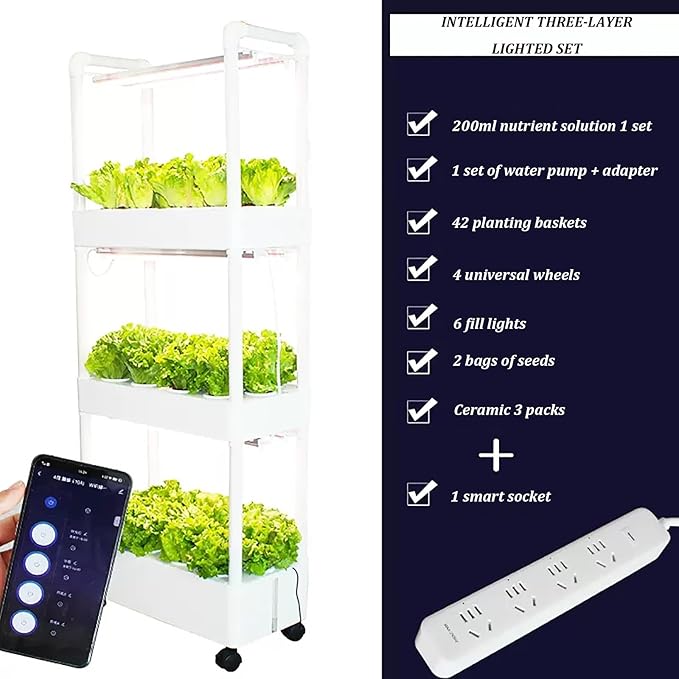 Hydroponics Tower with LED Grow LightIndoor Gardening SystemAeroponics Growing Kitfor Herbs Fruits and Vegetableswith Hydrating Pump Adapter Net Pots Timer.