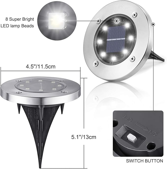 Solar Ground Lights Outdoor In-ground Pathway Light 8/16 PCS LED Solar Disk LampWaterproof Garden Landscape Lighting for LawnYardDeckPatioWalkway(White16PCS)