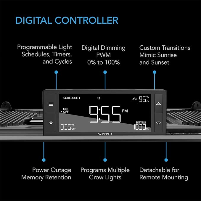 AC Infinity IONGRID T24 LED Grow Light with Samsung LM301H Diodes Full Spectrum Deeper Penetration Halo Coverage Digital Dimming Controller for Veg Bloom Indoor Plants in Grow Tents Greenhouses