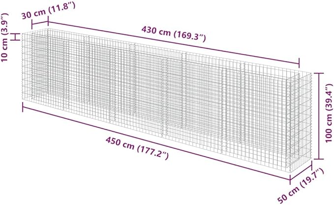 Gabion Raised Bed Silver Galvanized Steel 177.2x19.7x39.4 in Gardening Pots &amp Planters 143564