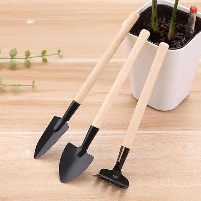Yardwe 24pcs Mini Gardening Tools Set - Miniature Rake Trowel and Shovel with Smooth Wood Handle for Planting Transplanting and Bonsai Care