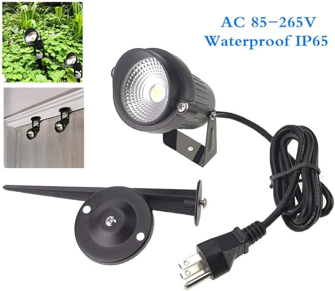 QUANS 6 Pack 5W Cool White Outdoor Landscape Spotlight LED Light Wall Mount Fixture Lamp Waterproof Stake Spike Stand for Pathway Lawn Garden Yard Tree Grass Lighting 110V AC US 3Pong Plug