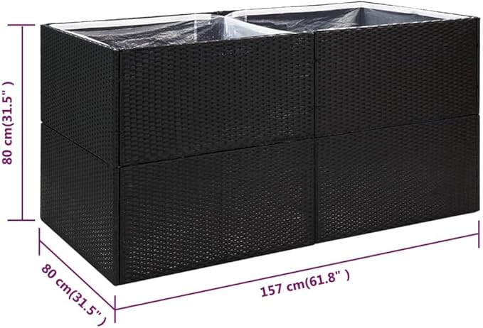 Outdoor Raised Garden Bed Planter Box Wicker Garden Planter Raised Garden Boxes for Vegetables Flowers Herbs Black 61.8x31.5x31.5 Poly Rattan-702