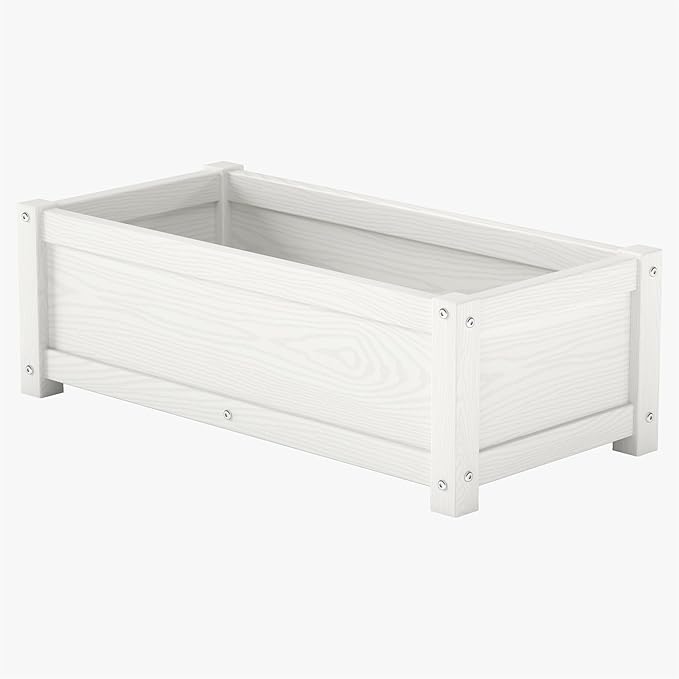 HDPE Planter Box All-Weather Outdoor Garden Bed Easy to Assemble Drainage System Low Maintenance Non-Fading for Flower/Herb/Seed (White)