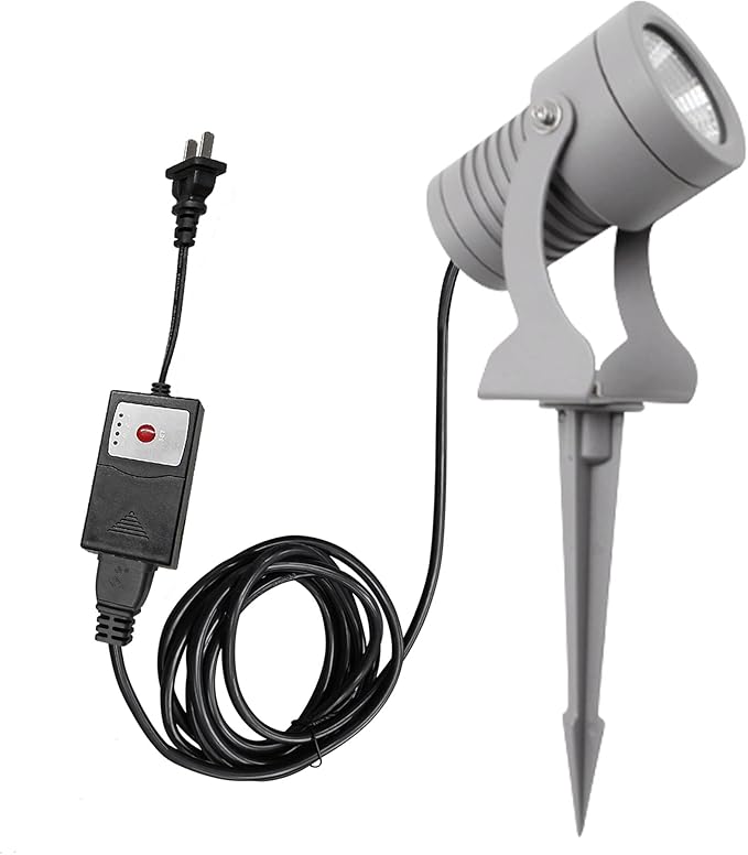 Kiven IP65 Waterproof LED Landscape Clamp Light Grey Decorative Spotlight Lamp with Plug-in Cord and Timer for Indoor Outdoor House Yard Garden Step Statue LED Lawn Light (7W Warm White)