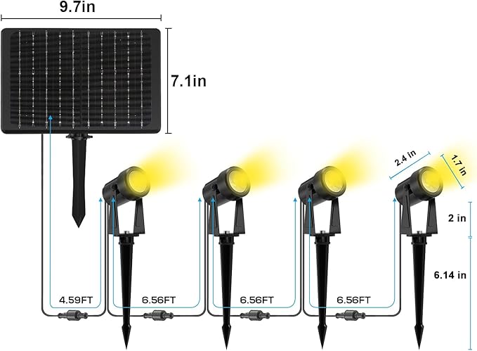 ZYAN Solar Landscape Spotlights Separate Monocrystalline Panels &amp USB-C Powered 5400mAh Auto On Off Dusk to Dawn Outdoor IP65 Waterproof Warm White for Yard Path Patio (100 Lumens × 4 Pack)