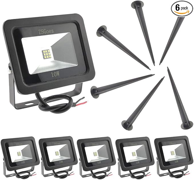 6 Pack Warm White 10W LED Flood Light Outdoor Waterproof IP65 Wall Security Landscape Lamp Home Square Yard Garage Street Pathway Spike Stand Low Voltage 12V 24V 36V 48V 60V DC AC